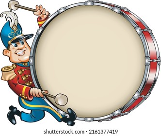 Cartoon style marching band bass drum player