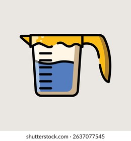 Cartoon Style Measuring Cup Filled with Liquid for Cooking and Baking in Flat Vector