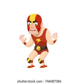 Cartoon Style Mexican Wrestler Characters Set. Vector Illustration