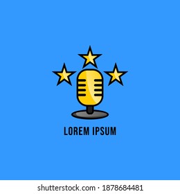 cartoon style microphone with three star for podcast, singer or publisher