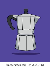 Cartoon style moka pot illustration. Vector coffee icons.