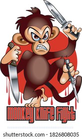 cartoon style monkey holding three knifes