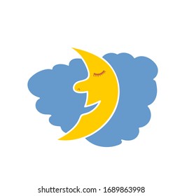 Cartoon style moon and cloud. Vector illustration for stickers, cards, nursery poster