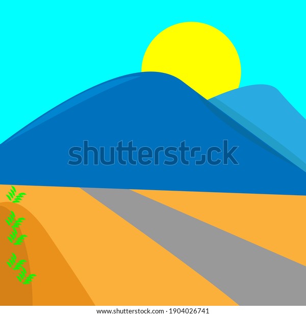 Cartoon Style Mountain Scenery Isolated Trendy Stock Vector Royalty