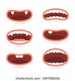 Cartoon Style Mouths Set on White Background. Vector