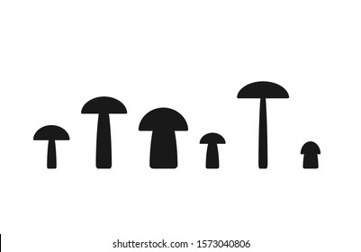 Cartoon style mushroom icon silhouette.  Simple shape logo sign different size. flat style symbol. Vector illustration image isolated on white background.