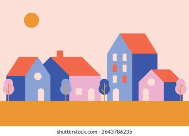 Cartoon estilo bairro casas ilustração gráfico em cores brilhantes divertidas