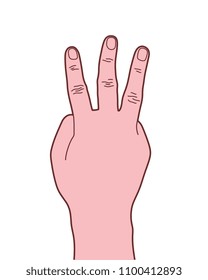 Cartoon Style Number Three Hand Gesture, Vector Illustration