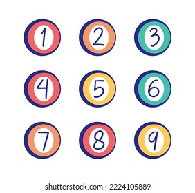Cartoon style numbers collection bundle elements. Hand drawn vector illustration.