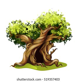 Cartoon style oak illustration. Fairy tale magic tree.