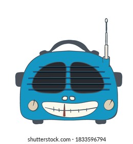 Cartoon style old retro media radio player. Radio icon in comic style. Fm broadcast cartoon illustration