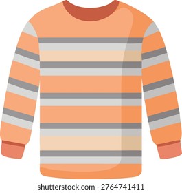 a cartoon style orange and gray striped long sleeve sweater on a