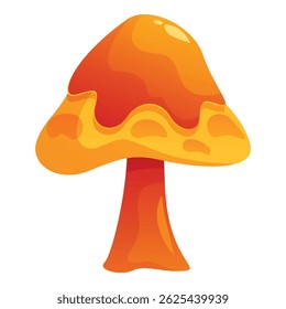 Cartoon style orange mushroom with a glossy cap standing tall on a white background