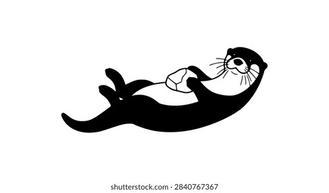 Cartoon style otter floating on back with paws up