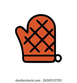 Estilo de desenho animado Forno Mitt com padrão vermelho acolchoado e grosso preto Contorno no fundo branco