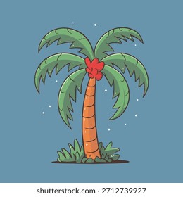 Ilustración vectorial de la palmera del estilo de la historieta en el fondo blanco