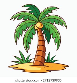 Ilustración vectorial de la palmera del estilo de la historieta en el fondo blanco