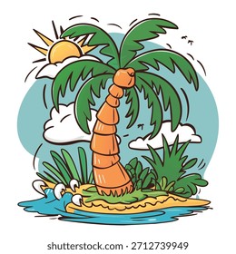 Ilustración vectorial de la palmera del estilo de la historieta en el fondo blanco