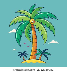 Ilustración vectorial de la palmera del estilo de la historieta en el fondo blanco