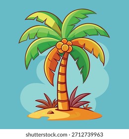 Ilustración vectorial de la palmera del estilo de la historieta en el fondo blanco