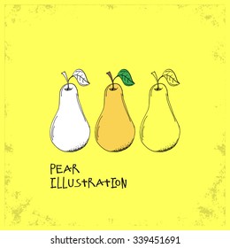 Cartoon Style Pear Illustration - Detailed Crafted Hand Drawn Doodle Colored Sketch - Graphic and Infographic and Food Resource from Healthy Fruit Collection - Vector Illustration