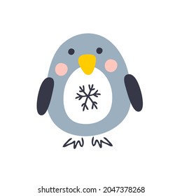 Cartoon style penguin with a snowflake vector illustration. Design for T-shirt, textile and prints. 
