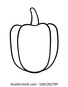 Cartoon style pepper in black lines isolated illustration. White background, vector.