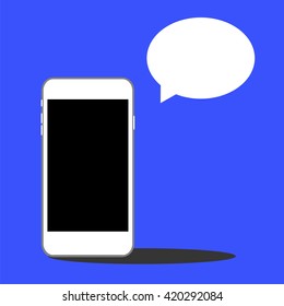 Cartoon Style Phone With Text Bubble. White Smartphone Flat Vector Illustration. Smartphone Speaking. Smartphone Icon. Cartoon Iphone. Smartphone Icon Vector. Smartphone Picture. Smartphone Icon Image