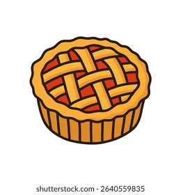 Cartoon style pie with lattice crust and filling, isolated on white background. Perfect for menus, illustrations, and designs