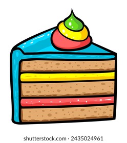 Cartoon style piece of cake illustration. Isolated on white background.