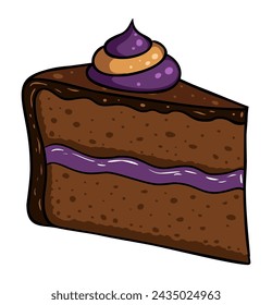 Cartoon style piece of cake illustration. Isolated on white background.