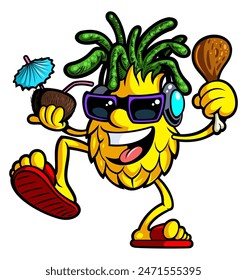 Cartoon style pineapple character, vector illustration. Isolated on white background.