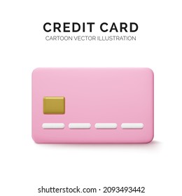 Cartoon style pink credit card. Banking operation. Financial transactions and payments. Credit card for online payment or shopping. Vector illustration