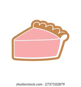A cartoon style pink pie slice with brown crust