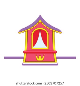 Cartoon style pink royal covered litter with a crown being carried on poles