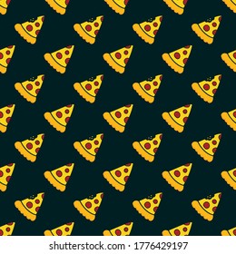 Piezas de pizza estilo caricatura vectorial de fondo de patrón sin fisuras. Entrega de pizza, patrón de comida rápida.
