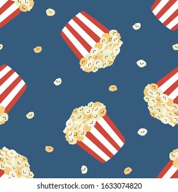 Cartoon style popcorn buckets vector seamless pattern background.