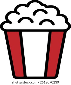 Cartoon style popcorn in a red box. popcorn icon,popcorn bucket, popcorn icon vector.movie snacks.