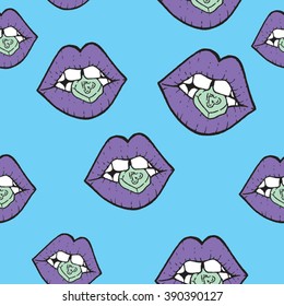 cartoon style psychedelic seamless pattern with lips