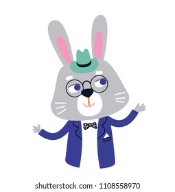 Cartoon style Rabbit character on white background. Vector illustration