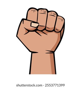 Cartoon Style Raised Fist Vector Illustration for Unity and Power, vector Empowerment and Solidarity Hand isolated white background