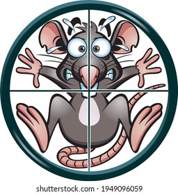 Cartoon Style Rat In Gun Sight Crosshair