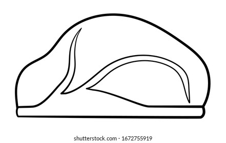 Cartoon style raw beef in black lines isolated illustration. White background, vector.
