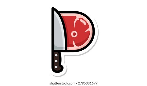 Cartoon style raw meat cut with knife