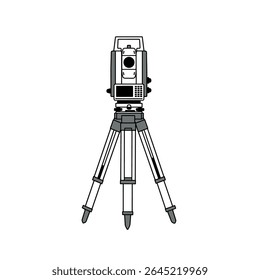 A cartoon style realistic total station mounted on a tripod