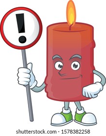 Cartoon style of red candle with sign in his hand