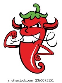 Cartoon style red hot pepper character, isolated on white background.