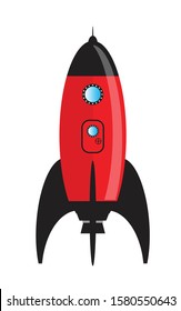 A cartoon style red spaceship over a white background