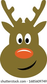 Cartoon Style Reindeer Head with a Red nose Illustration