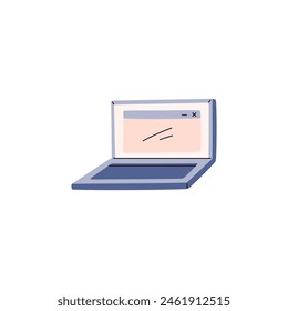 Cartoon style retro laptop with an open blank file, stylized as 70s 80s technology. Vector illustration on a clean, isolated background for a nostalgic flair.